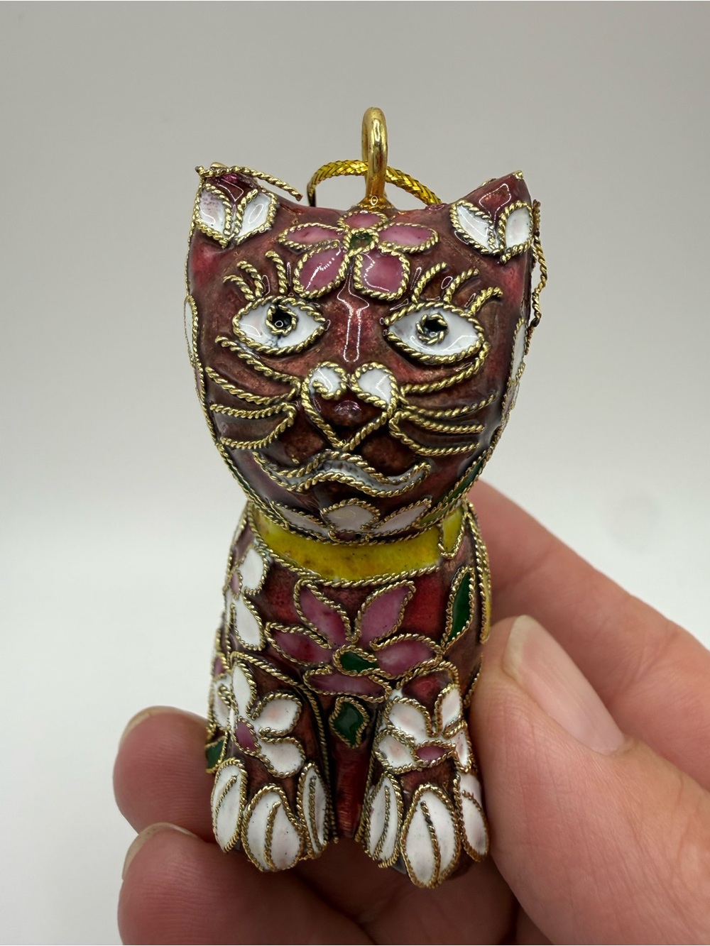 Vintage cloisonné Cat Ornament